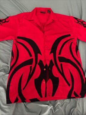 Red & Black Tribal Oversized Button-Up